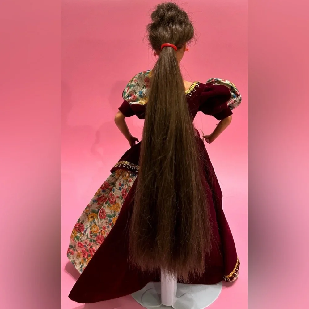 Mattel Long Brown Hair, Fancy Flowered Velvet Dress with Purse, Barbie Doll - Picture 2 of 3